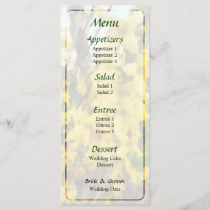 Hochzeitsmenü mit Forsythienzweig Menükarte
