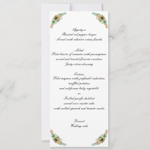 Hochzeitsmenü mit gelben und orangefarbenen Wasser Ankündigung