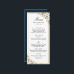 Hochzeitsmenü mit goldfarbenem Rahmen Menükarte<br><div class="desc">modernes Goldrahmen-Design. Elegante Aquarellfarben-Rose mit rosa Blütenfarbe. Sie können den Text und die Farben anpassen.</div>