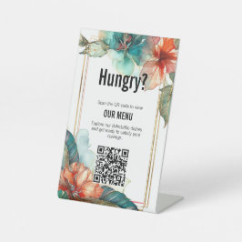 Hochzeitsmenü mit QR Hibiskus Serenade Paradise Sockelschild