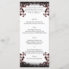 Hochzeitsmenü mit schwarzem und rotem Gothic Menükarte