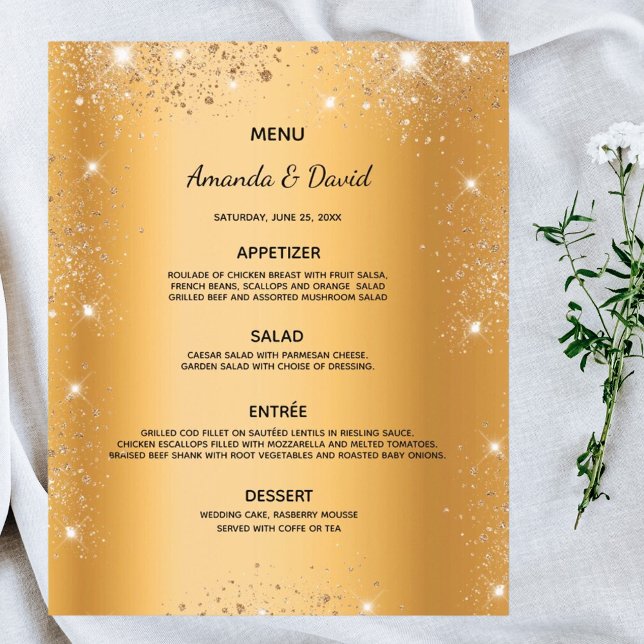 Hochzeitsmenü mit vergoldetem metallischem Glitzer (Von Creator hochgeladen)