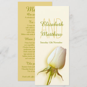 Hochzeitsmenü mit weißen Rosenknospen Einladung
