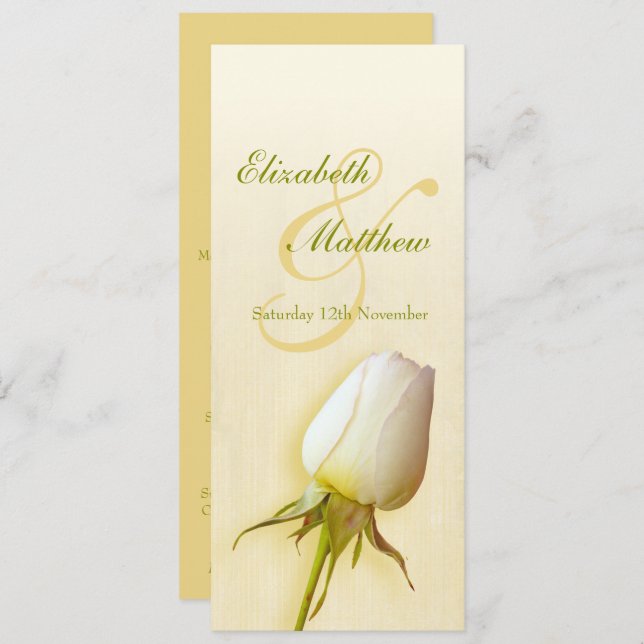 Hochzeitsmenü mit weißer Rose Einladung (Vorne/Hinten)