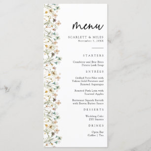 Hochzeitsmenü mit Wildblumen Menükarte