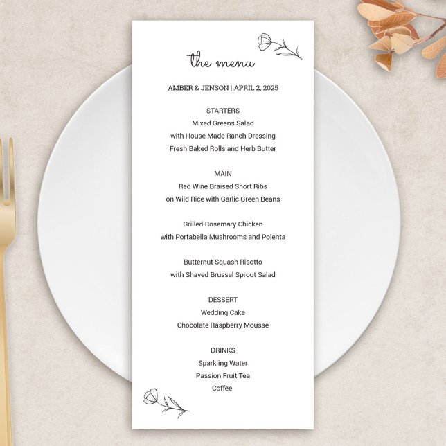 Hochzeitsmenü mit Wildblumen Programm (Wildflower Wedding Menu Card by Fiesta Valley Print)