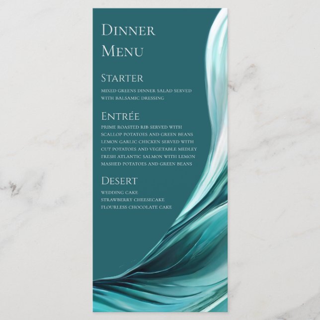 Hochzeitsmenü-Modern Emerald Green- Menükarte (Vorderseite)