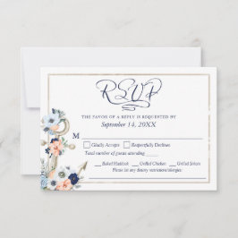 Hochzeitsmenü Nautical Anchor Navy Blue Peach Menu RSVP Karte