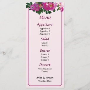 Hochzeitsmenü Pink Rambler Rose Menükarte