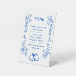 Hochzeitsmenü-Podiumsschild Blaue Saphir-Glocken  Sockelschild