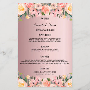 Hochzeitsmenü rosa Blumenfloralen staubige Rose