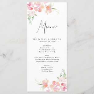 Hochzeitsmenü Rosa und Koralle mit Blütenrot Menükarte