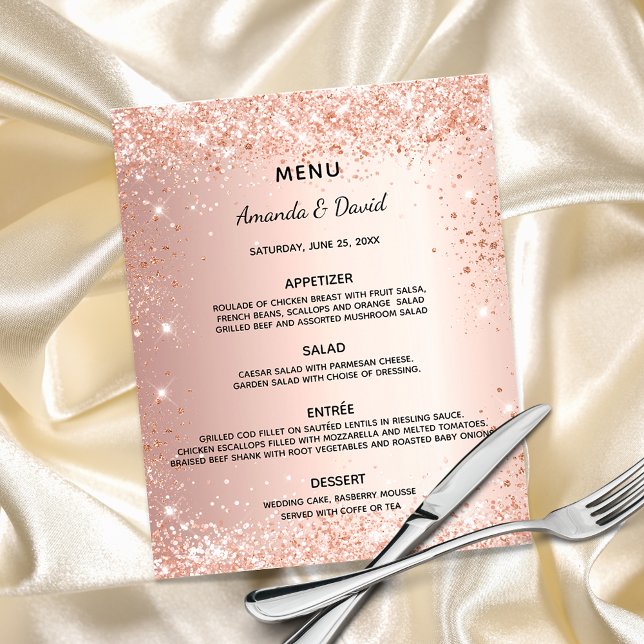 Hochzeitsmenü Rose Gold Glitzer Budget Flyer (Von Creator hochgeladen)