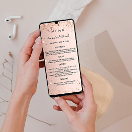 Hochzeitsmenü Rose Gold Glitzern Karte