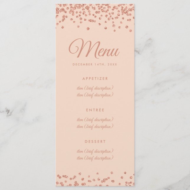 Hochzeitsmenü Rose Gold Imitats Glitzer Confetti B Menükarte (Vorderseite)