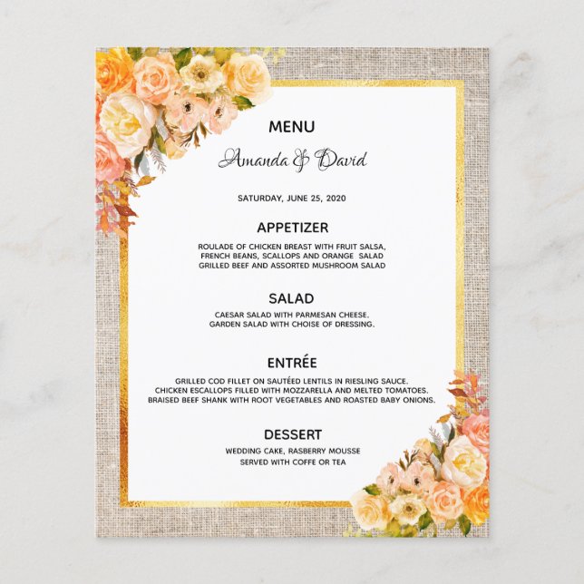 Hochzeitsmenü: Rustikale Graswurst-Goldflorchen (Vorderseite)