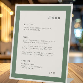 Hochzeitsmenü-Schild auf einem Sockel in Moosgrün Sockelschild