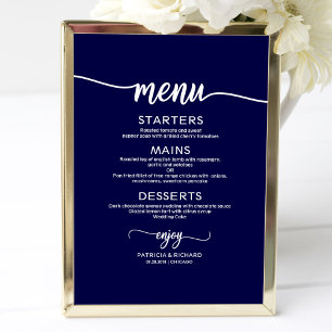 Hochzeitsmenü-Schild Chic Kalligrafie Navy Blau Poster
