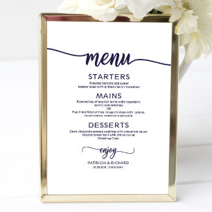 Hochzeitsmenü Schild Chic Navy Blau Kalligrafie