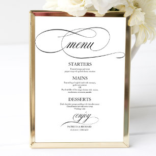 Hochzeitsmenü-Schild Chic Schwarze Schrift Poster