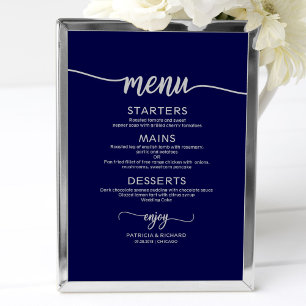 Hochzeitsmenü-Schild Kalligrafie Navy Blau Silber Poster