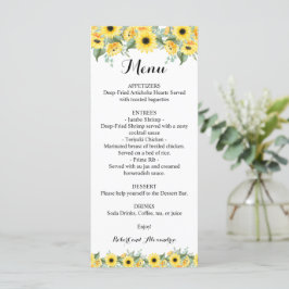 Hochzeitsmenü Sonnenblumen Grün Menükarte