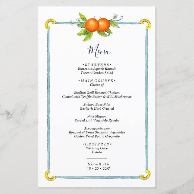 Hochzeitsmenü Vintager Zitrusfrüchte (Vorderseite)