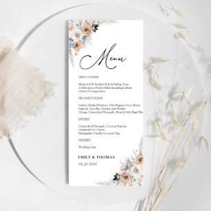Hochzeitsmenü von Elfenbein und Blue Boho Menükarte