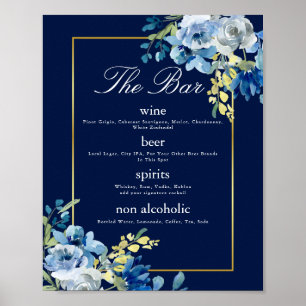 Hochzeitsmenü von Navy Blue Gold Floral Poster