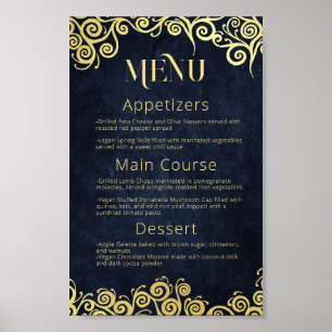 Hochzeitsmenü von Navy Blue & Gold Wirbel Poster