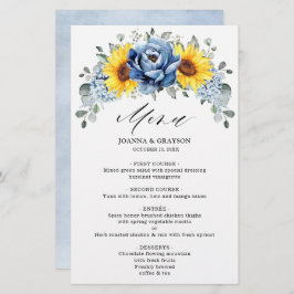 Hochzeitsmenü von Sonnenblumen Dusty Blue Slate Pe