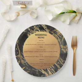 Hochzeitsmenü zum Thema Gold und schwarzer Marmor Pappteller