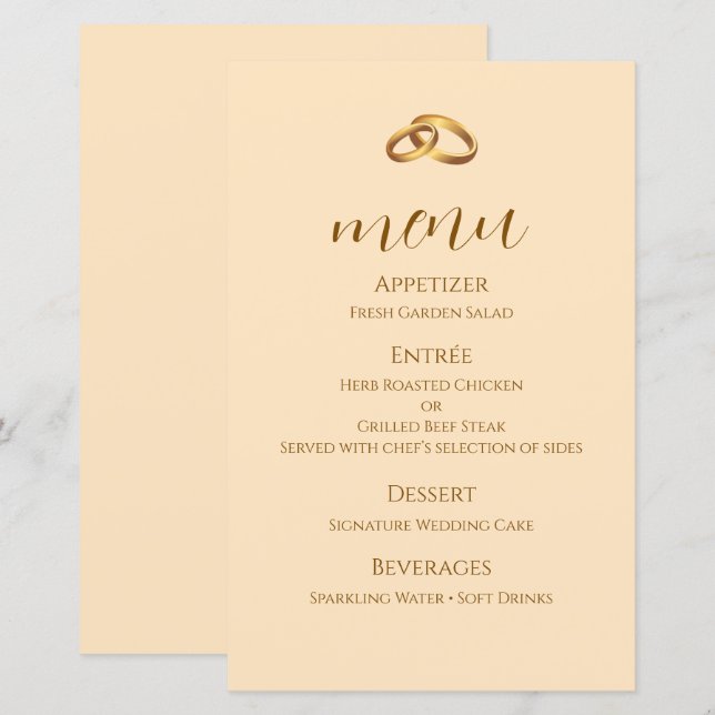 Hochzeitsmenükarte in Bronzeschrift (Vorne/Hinten)