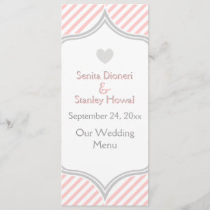 Hochzeitsmenükarte mit rosa, weißen und grauen Str Menükarte