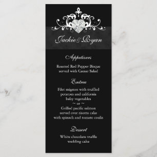 Hochzeitsmenükarten Formelles Schwarzes Juwel Herz Menükarte