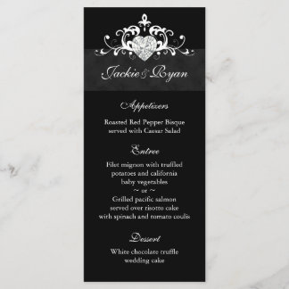 Hochzeitsmenükarten Formelles Schwarzes Juwel Herz Menükarte