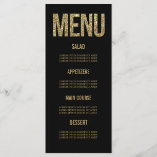 Hochzeitsmenükarten für Schwarz-Gold-Glitzer Menükarte