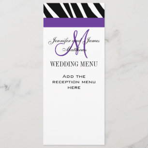Hochzeitsmenükarten Lila Monogramm Zebra Menükarte