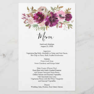 Hochzeitsmenükarten Menüs Wasserfarbe Lila Floral