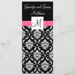 Hochzeitsmenükarten mit rosa Monogramm und Damast- Menükarte