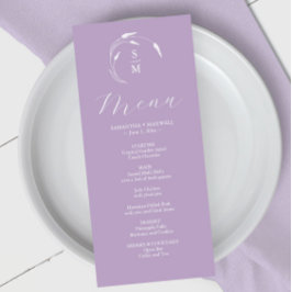 Hochzeitsmenüs Einfaches Monogramm Lavendel Menükarte