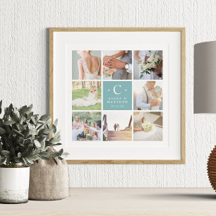 Hochzeitsmonogramm 8 Foto-Collage-Druck Poster