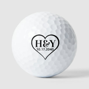 Hochzeitsmonogramm Anfangsbuchstaben Datum Schwarz Golfball