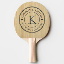 Hochzeitsmonogramm aus hellem Bambus Tischtennis Schläger