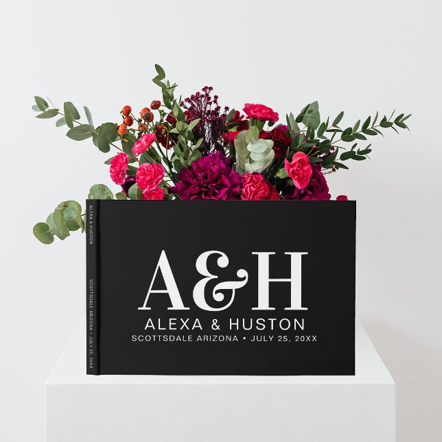 Hochzeitsmonogramm ausgeklügelt schwarz-weiß gästebuch (Von Creator hochgeladen)