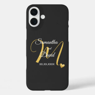 Hochzeitsmonogramm-Design mit Namen und Datum iPhone 16 Plus Hülle