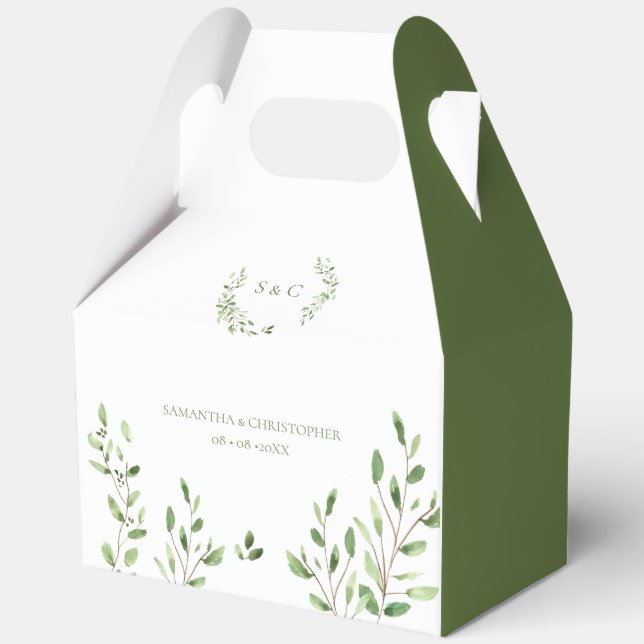 Hochzeitsmonogramm für botanisches grünes Wasser Geschenkschachtel (Vorderseite)