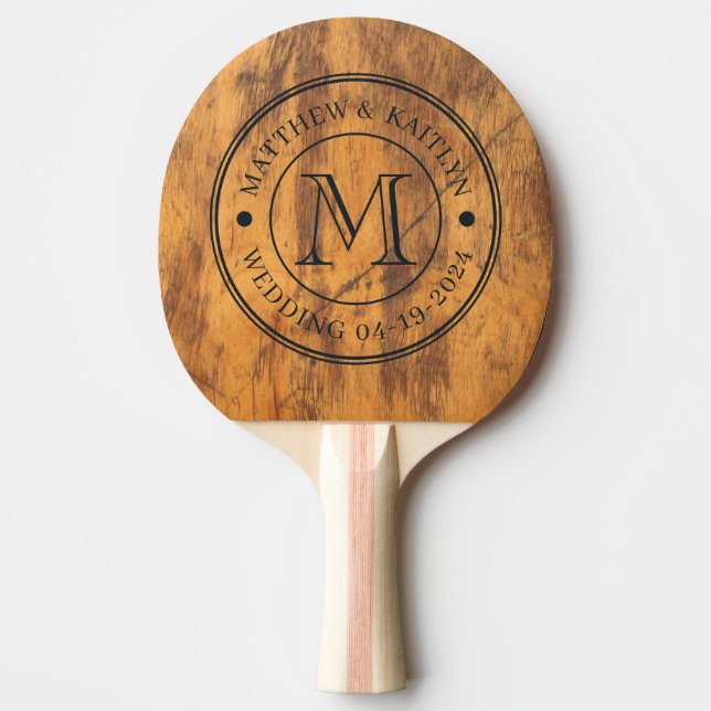 Hochzeitsmonogramm Hackblock Tischtennis Schläger (Vorderseite)