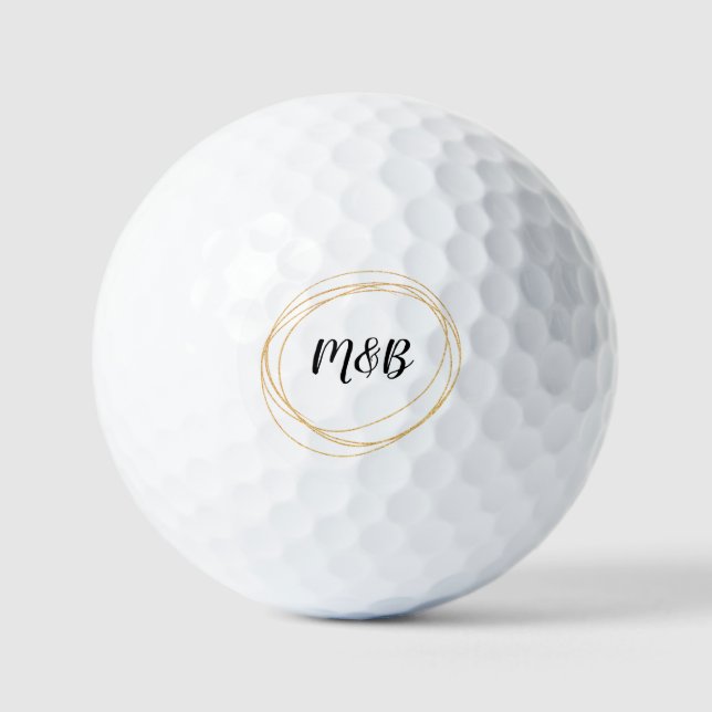 Hochzeitsmonogramm mit Schwarz-Gold-Thema Golfball (Vorderseite)