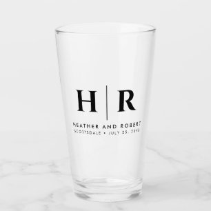 Hochzeitsmonogramm Moderne Braut und Bräutigam Glas